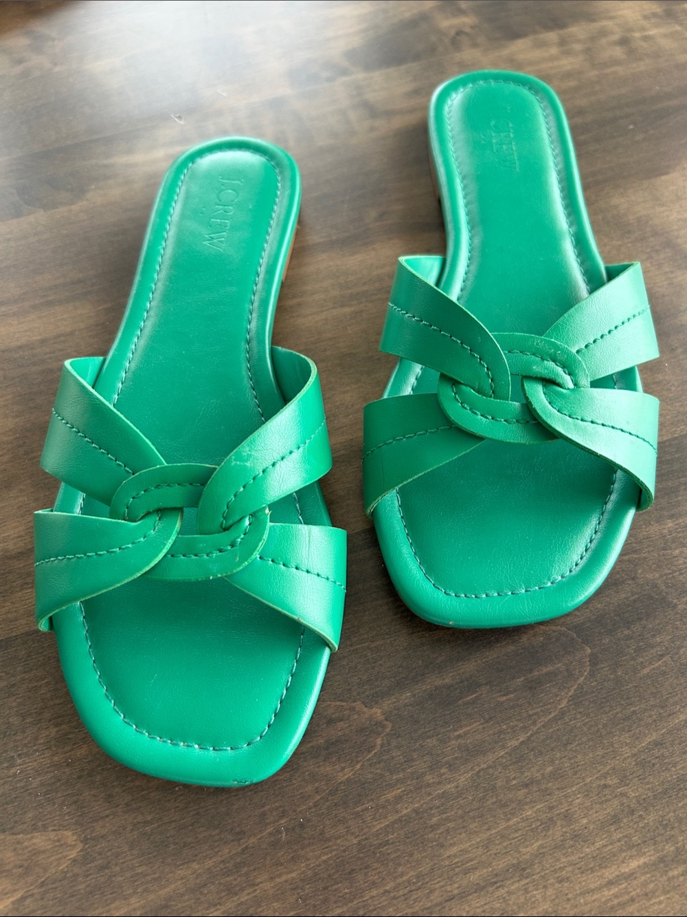 J. Crew Emerald Green Knotted Leather Slide Sandals